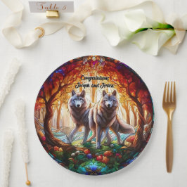 Plato De Papel Pareja de Lobos Gris de Vidrio Manchado