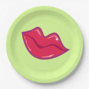 Plato De Papel Pareja de los labios rojos de cerezo