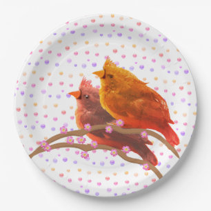 Plato De Papel Pareja de pájaros cardenales lindos