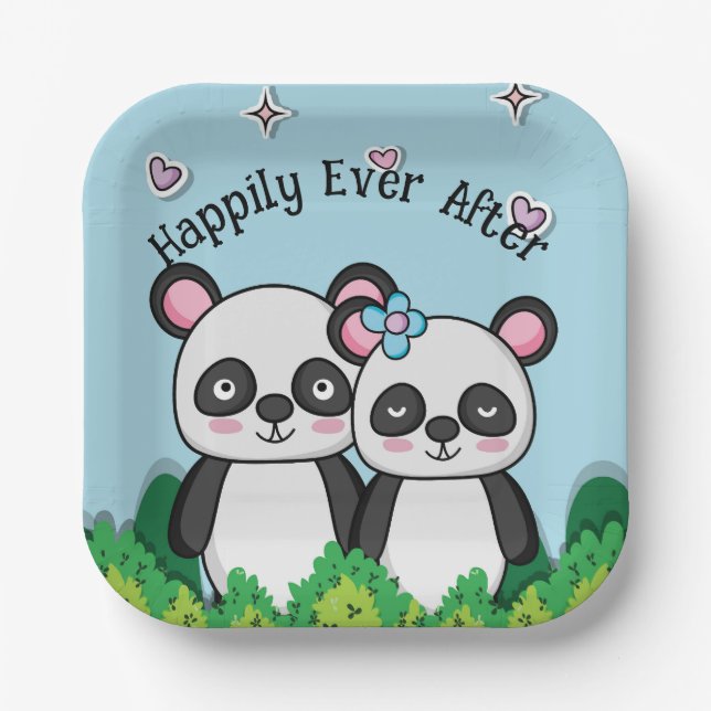 Plato De Papel Pareja de Pandas (Anverso)