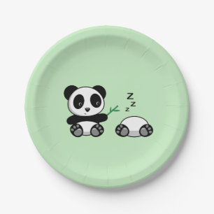 Plato De Papel Pareja de pequeños pandas banales en verde