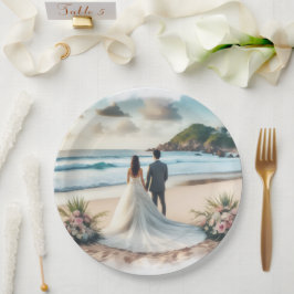 Plato De Papel Pareja de Playa de Boda