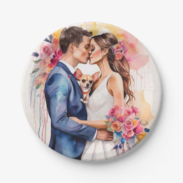 Plato De Papel Pareja de recién casados hermosa con divertida y l