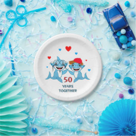 Plato De Papel Pareja de tiburones azules