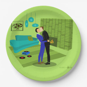 Plato De Papel Pareja gay retro enamorada