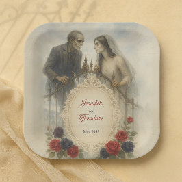 Plato De Papel Pareja gótico Boda Zombie Halloween