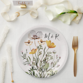Plato De Papel Pareja personalizada Monograma Flor silvestre seca