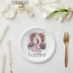 Plato De Papel pareja romántica bajo boda de arco floral