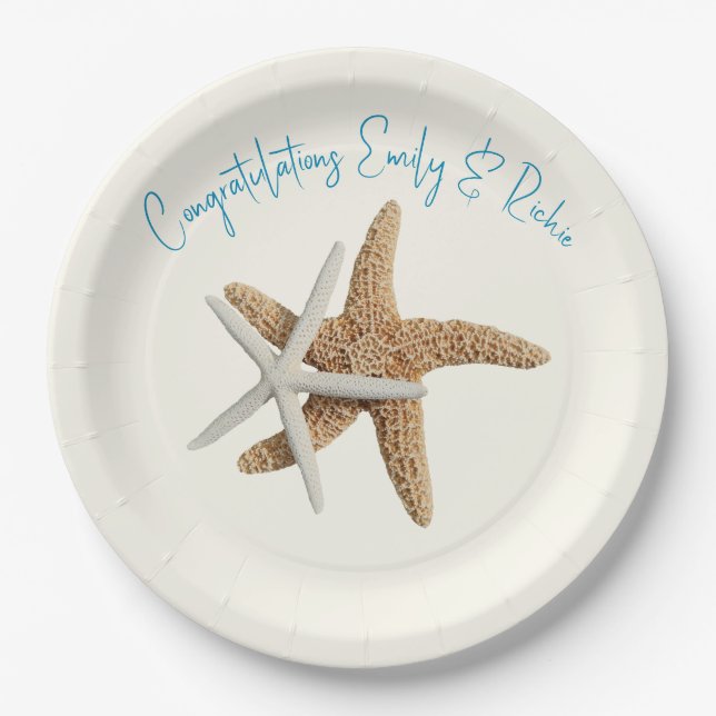 Plato De Papel Pareja Starfish Felicitaciones Personalizado Parej (Anverso)