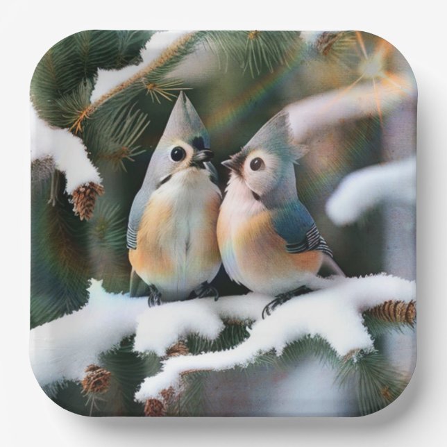 Plato De Papel Pareja Tufted Titmouse (Anverso)