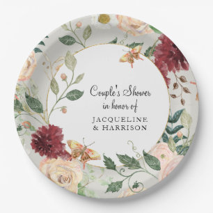 Plato De Papel Parejas Ducha Británica Acuarela Floral Gris Coral