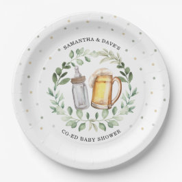 Plato De Papel Parejas Neutrales de Cerveza Baby Shower Greenery 