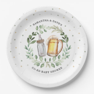 Plato De Papel Parejas Neutrales de Cerveza Baby Shower Greenery 