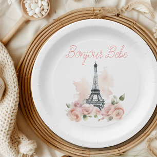 Plato De Papel Paris Bonjour Bebe Paris Floral Baby Shower