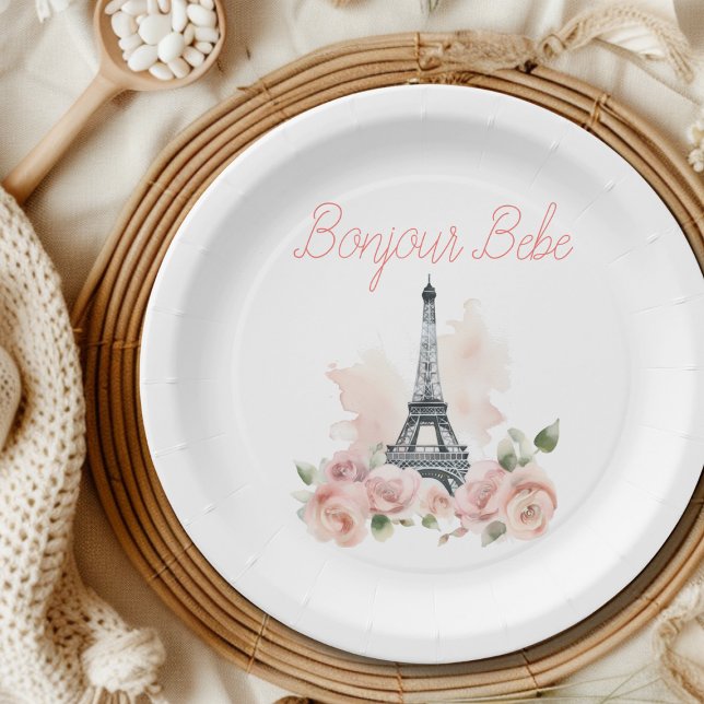Plato De Papel Paris Bonjour Bebe Paris Floral Baby Shower (Subido por el creador)