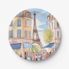 Plato De Papel París Francia Torre Eiffel Acuarela Viajes