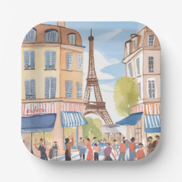Plato De Papel París Francia Torre Eiffel Acuarela Viajes