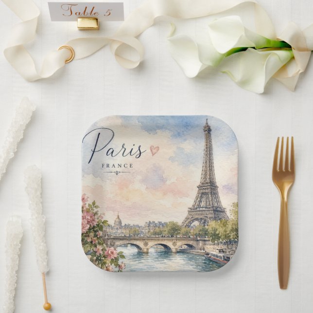 Plato De Papel París Francia Torre Eiffel río Sena  (Boda)