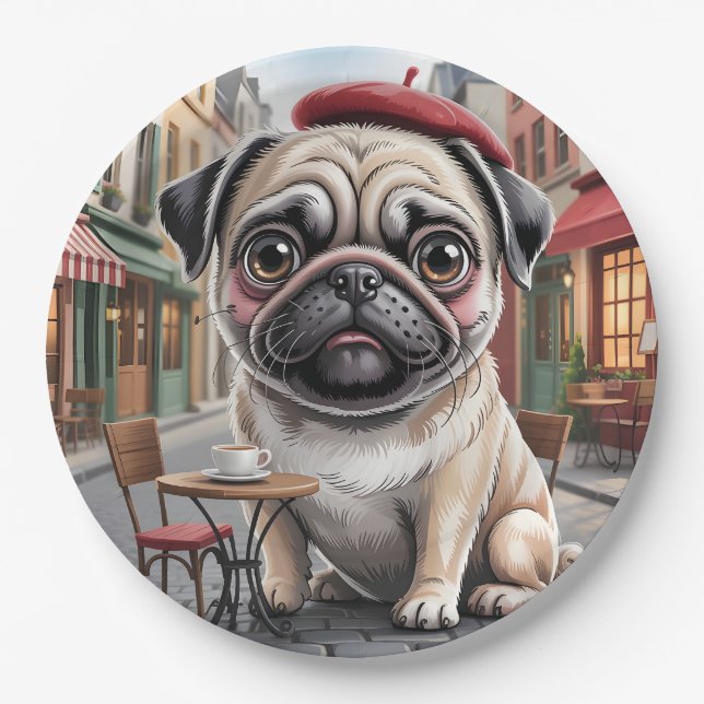Plato De Papel Parisian Pug at Sidewalk Cafe (Anverso)