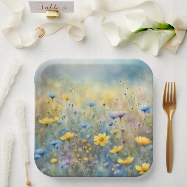 Plato De Papel Paro de flores silvestres de verano (Boda)