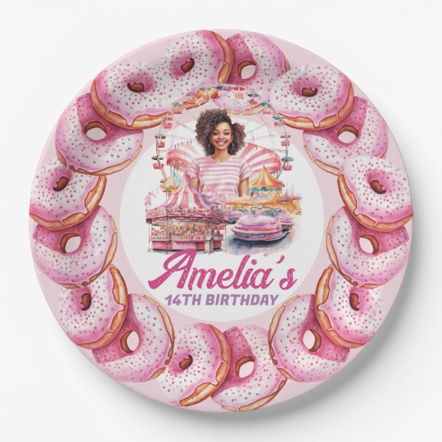 Plato De Papel Parque de diversiones Personalizado de cumpleaños  (Anverso)