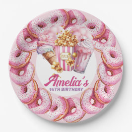 Plato De Papel Parque de diversiones rosa personalizado