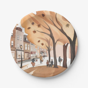 Plato De Papel Parque de la Ciudad de Otoño Aquarela de Foliaje