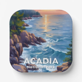 Plato De Papel Parque Nacional Acadia | Arte de Viaje Pintura Mai