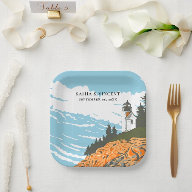 Plato De Papel Parque nacional Acadia Boda Retro (Boda)