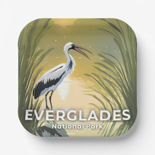 Plato De Papel Parque Nacional Everglades   Cigüeña Acuarela