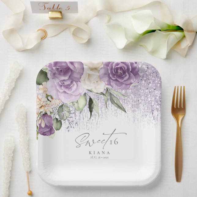 Plato De Papel Parques florales dulces Dieciséis Mauve ID912 (Boda)