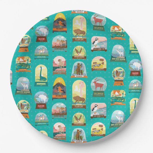 Plato De Papel Parques nacionales con toallas Verde azuladas (Anverso)