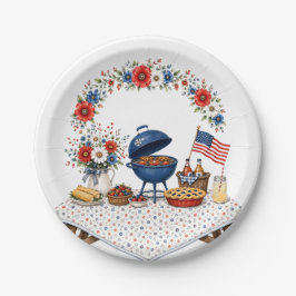 Plato De Papel Parrillada del Día de los Caídos floral patriótica