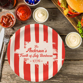 Plato De Papel Parrillada Red Stripe White & Blue Family Name