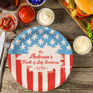 Plato De Papel Parrillada Red White&Blue Star & Stripe Family Nam