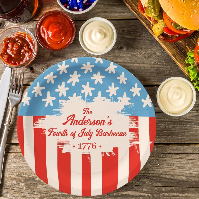 Plato De Papel Parrillada Red White&Blue Star & Stripe Family Nam (Subido por el creador)