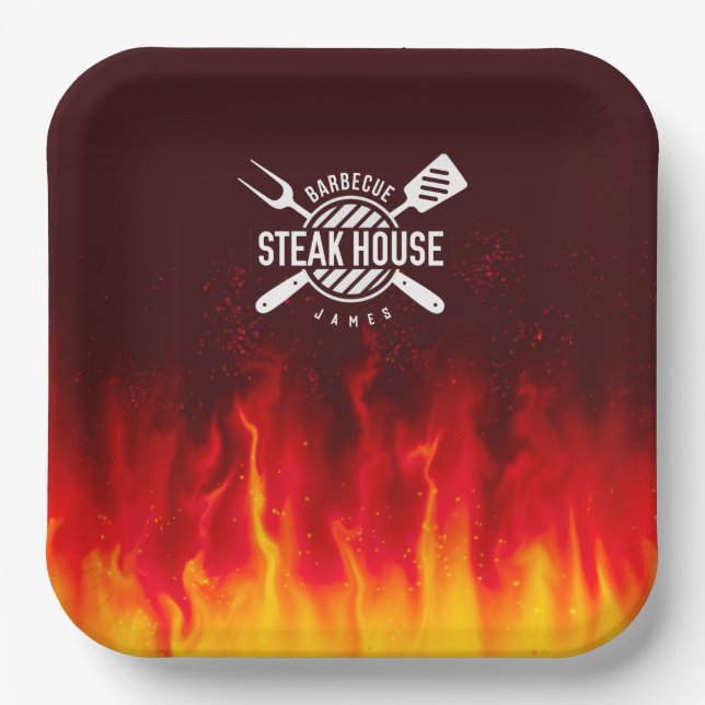 Plato De Papel Parrilladas de barbacoa — Steak House personalizad (Anverso)