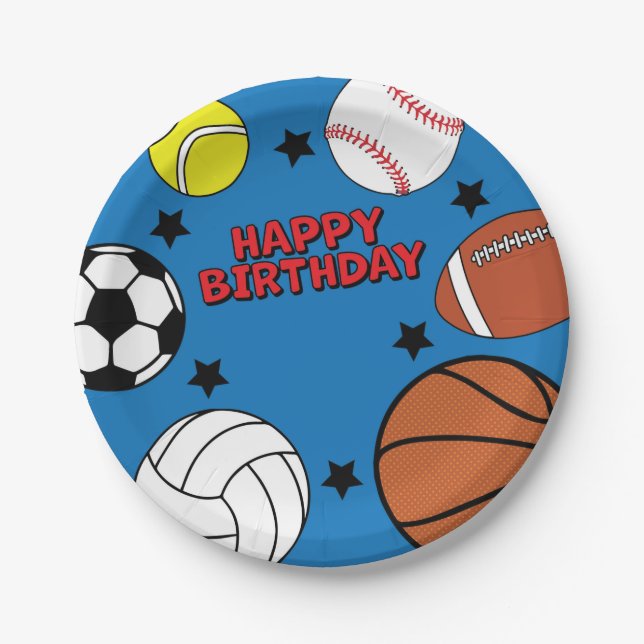 Plato De Papel Partida de cumpleaños deportiva personalizada (Anverso)