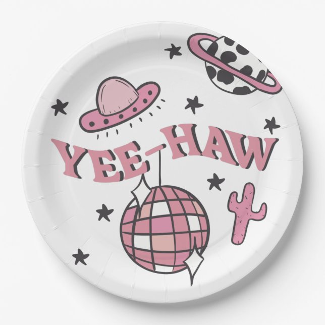 Plato De Papel Partido Bachelorette Space Cowgirl (Anverso)