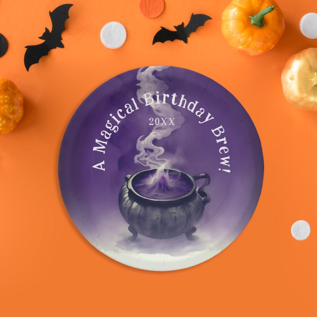 Plato De Papel Partido Cauldron Morado de Cumpleaños de Bruja Mág (Subido por el creador)