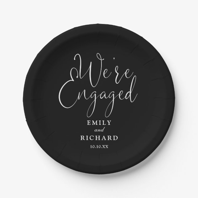 Plato De Papel Partido de Compromiso Comprometido Negro y Blanco (Anverso)