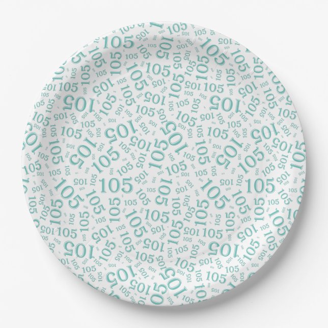 Plato De Papel Partido de Cumpleaños 105º Patrón aleatorio Verde  (Anverso)