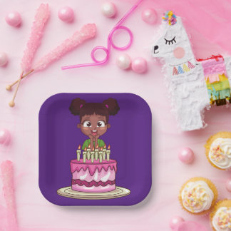 Plato De Papel Partido de Cumpleaños (Afroamericano)