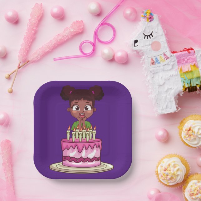 Plato De Papel Partido de Cumpleaños (Afroamericano)  (Fiesta)