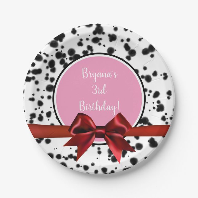 Plato De Papel Partido de cumpleaños de Black Dalmatian Spots Pin (Anverso)