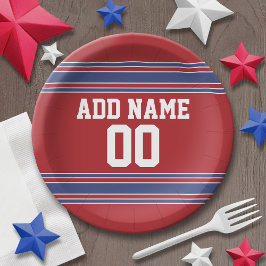 Plato De Papel Partido de cumpleaños de Jersey de Deportes Rojos 