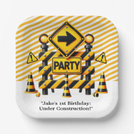 Plato De Papel Partido de Cumpleaños de la Construcción