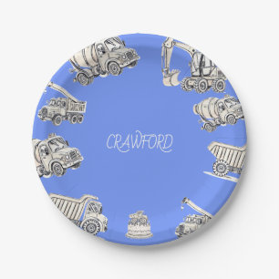 Plato De Papel Partido de Cumpleaños de la Construcción de Blue B