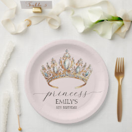 Plato De Papel Partido de Cumpleaños de la Corona de la Princesa