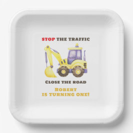 Plato De Papel Partido de cumpleaños de la Excavadora de Camiones
